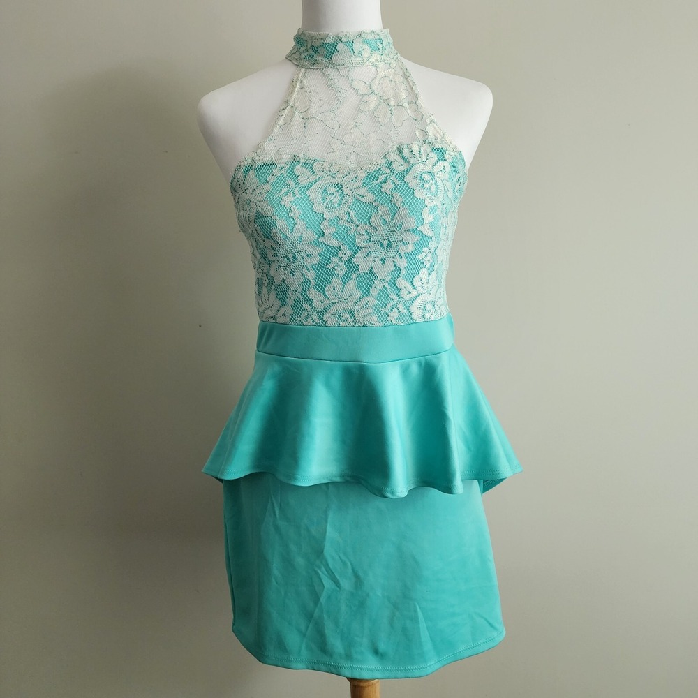 SNAP‎ Dress Womens Medium Turquoise Lace Layered Sexy Bodycon Dance Made In USA